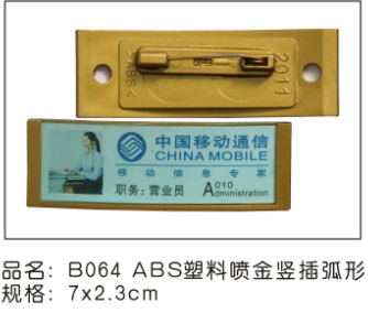 ABS塑料镀/喷金竖插弧形胸牌