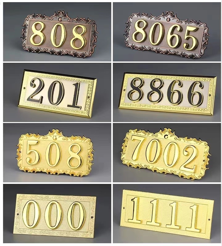 3/4位金色古铜花边双色金属门牌板