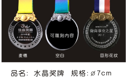 水晶片7cm圆形奖牌