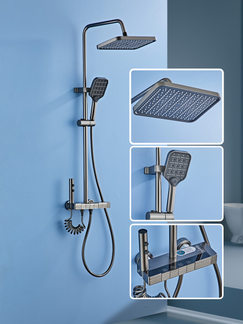 833太空铝枪灰数显花顶喷花洒大淋浴套装花洒枪
灰833顶喷