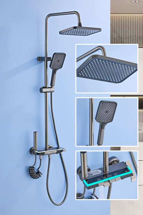 枪灰数显顶喷花洒/太空铝钢琴按键大淋浴花洒套
装/大花洒