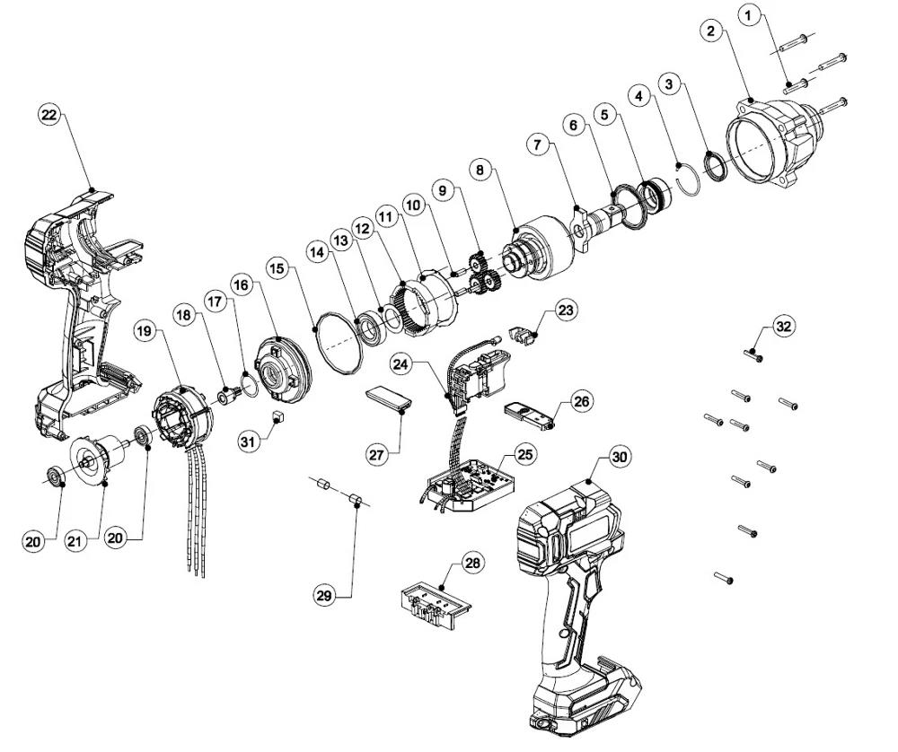 东成/锂电扳手配件/DCPB488E配件1.十字槽盘
头自攻螺钉和弹簧垫圈组合件ST5×30